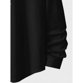 Mens Cat Graphic Crew Neck Curved Hem Long Sleeve T-Shirts