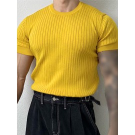Mens Solid Rib-Knit Short Sleeve T-Shirt
