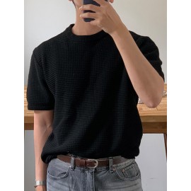 Mens Solid Waffle Knit Short Sleeve T-Shirt