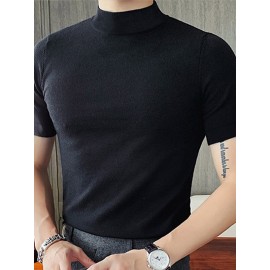 Mens Solid Half-Collar Casual Short Sleeve T-Shirt