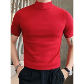 Mens Solid Half-Collar Casual Short Sleeve T-Shirt