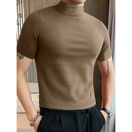 Mens Solid Half-Collar Casual Short Sleeve T-Shirt