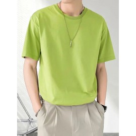 Mens Solid Crew Neck Casual Short Sleeve T-Shirt