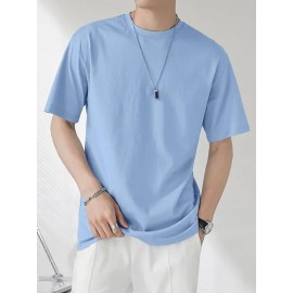 Mens Solid Crew Neck Casual Short Sleeve T-Shirt