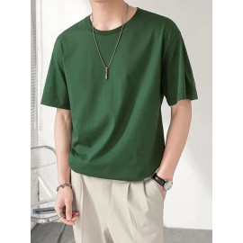 Mens Solid Crew Neck Casual Short Sleeve T-Shirt