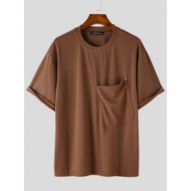 Mens Solid Large Pocket Short Sleeve T-Shirt