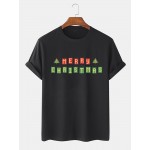 Mens Christmas Letter Graphics Crew Neck Short Sleeve T-Shirts Winter