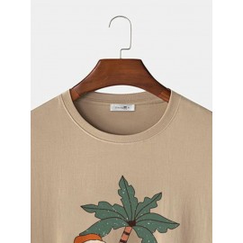 Mens Christmas Tropical Santa Claus Print Short Sleeve T-Shirts Winter