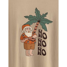 Mens Christmas Tropical Santa Claus Print Short Sleeve T-Shirts Winter
