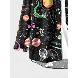Mens Space Cartoon Animal Print Lapel Long Sleeve Shirts Winter