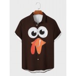 Mens Cartoon Chicken Graphic Lapel Casual Short Sleeve Shirts Winter