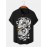 Mens Dragon Print Lapel Button Up Short Sleeve Shirts Winter