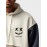 Mens Smile Face Embroidered Patchwork Kangaroo Pocket Drawstring Hoodies Winter