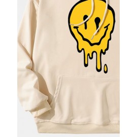 Mens Drip Smile Face Graphic Kangaroo Pocket Drawstring Hoodies Winter