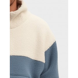 Mens Two Tone Patchwork Half Zip Fleece Pullover Sweatshirts Winter