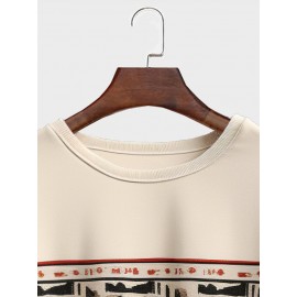 Mens Vintage Geometric Japanese Print Crew Neck Pullover Sweatshirts Winter