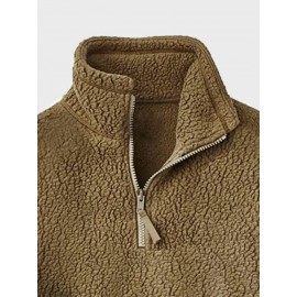 Mens Texture Contrast Patchwork Half Zip Pullover Sweatshirts Winter