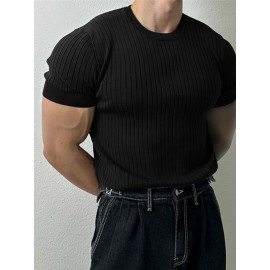 Mens Solid Rib-Knit Short Sleeve T-Shirt