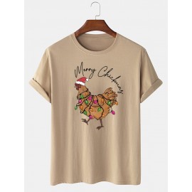 Mens Christmas Chicken Print Crew Neck Short Sleeve T-Shirts Winter