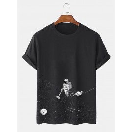 Mens Space Astronaut Print Crew Neck Short Sleeve T-Shirts Winter