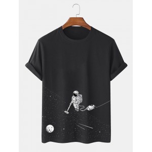Mens Space Astronaut Print Crew Neck Short Sleeve T-Shirts Winter