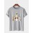 Mens Christmas Cartoon Cat Print Crew Neck Short Sleeve T-Shirts Winter
