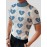 Mens Heart Print Half-Collar Short Sleeve T-Shirt