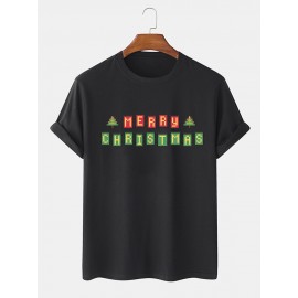 Mens Christmas Letter Graphics Crew Neck Short Sleeve T-Shirts Winter