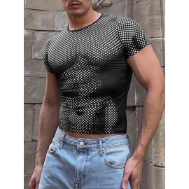 Mens Polka Dot Print Knit Short Sleeve T-Shirt