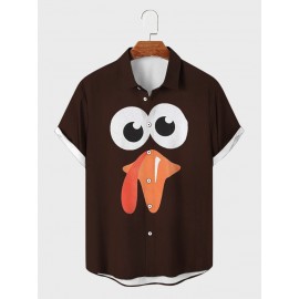 Mens Cartoon Chicken Graphic Lapel Casual Short Sleeve Shirts Winter