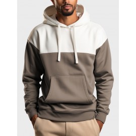 Mens Two Tone Patchwork Kangaroo Pocket Casual Drawstring Hoodies Winter