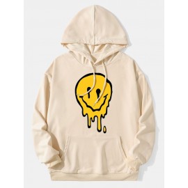 Mens Drip Smile Face Graphic Kangaroo Pocket Drawstring Hoodies Winter