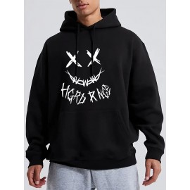 Mens Funny Smile Face Print Kangaroo Pocket Drawstring Hoodies Winter