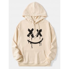 Mens Drip Smile Face Print Kangaroo Pocket Casual Drawstring Hoodies Winter