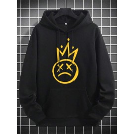 Mens Crown Smile Face Print Kangaroo Pocket Drawstring Hoodies Winter