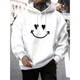 Mens Heart Smile Face Print Kangaroo Pocket Casual Drawstring Hoodies Winter