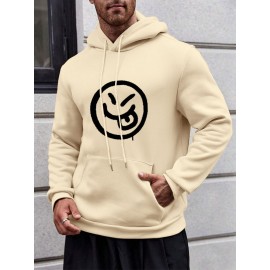 Mens Smile Face Graphic Kangaroo Pocket Casual Drawstring Hoodies Winter