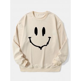 Mens Smile Face Print Crew Neck Casual Pullover Sweatshirts Winter