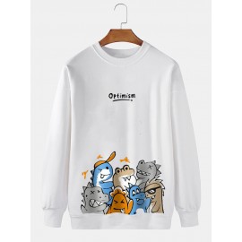 Mens Cartoon Chicken Letter Print Crew Neck Pullover Sweatshirts Winter