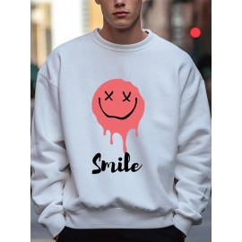 Mens Drip Smile Face Print Crew Neck Pullover Sweatshirts Winter