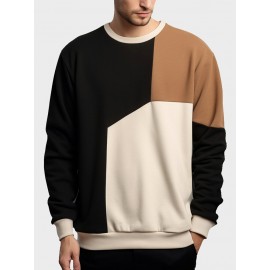 Mens Color Block Patchwork Crew Neck Casual Pullover Sweatshirts Winter