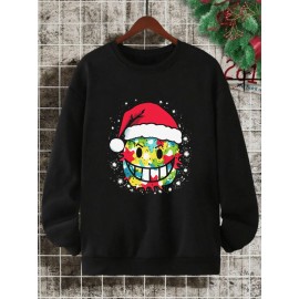 Mens Christmas Smile Face Print Crew Neck Pullover Sweatshirts Winter