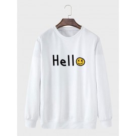 Mens Smile Face Letter Print Crew Neck Casual Pullover Sweatshirts Winter