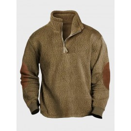 Mens Texture Contrast Patchwork Half Zip Pullover Sweatshirts Winter