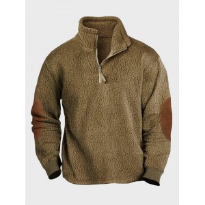 Mens Texture Contrast Patchwork Half Zip Pullover Sweatshirts Winter