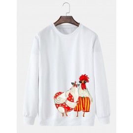 Mens Funny Cartoon Chicken Print Crew Neck Pullover Sweatshirts Winter