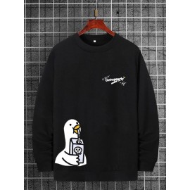 Mens Cute Duck Letter Print Crew Neck Pullover Sweatshirts Winter